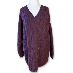 Moda Intl. | Purple 100% Cotton Oversized Lagenlook Sweater USA | Size Large